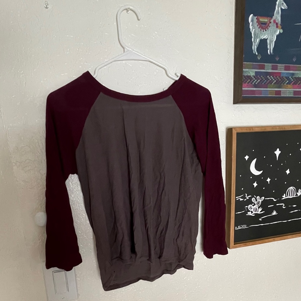 Maroon and grey baseball shirt